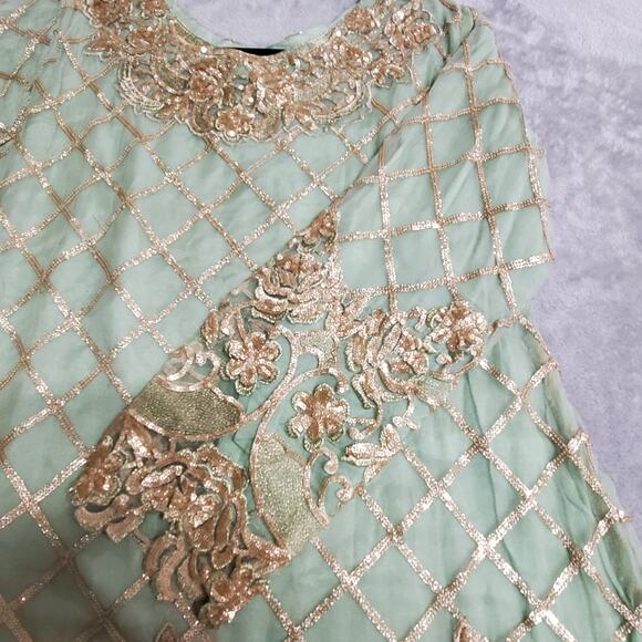 RMAW Pakistani Indian Shalwar Kameez M Wedding Dress Mint Green Net Embroidered - Picture 7 of 16